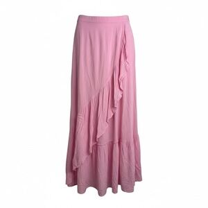 NWT Halara Light Pink Ruffle Split Front Maxi Skirt Elastic Waist Size Large